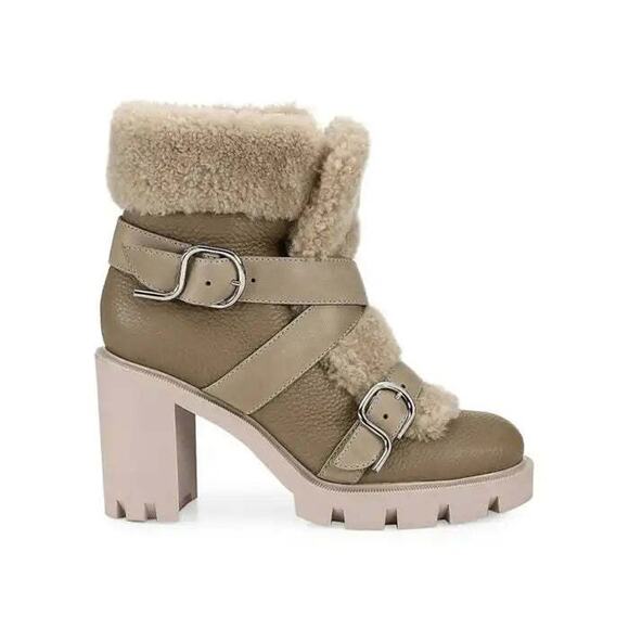 Christian Louboutin Pole Chic 70 Champignon Leather Shearling Combat Boot 39 - Picture 4 of 9